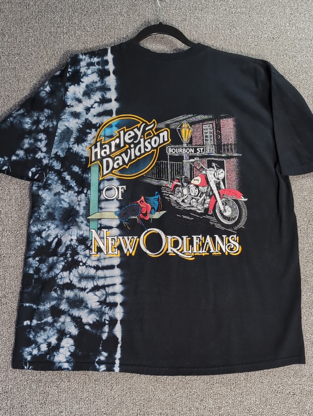 VINTAGE 2002 Harley Davidson New Orleans Split Tie Dye Shirt Burbon Street Sz L
